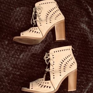 Beige lace up booties